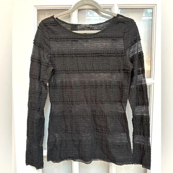 BCBGMAXAZRIA | Black Lace Semi Sheer Long Sleeve Blouse Size M Medium - Picture 1 of 6
